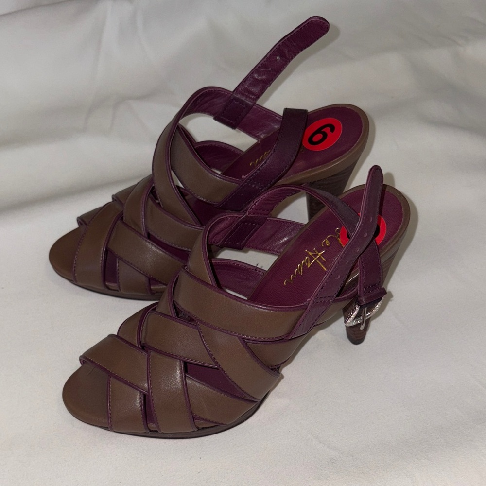 Cole Haan Brown and Plum Braided Slingback Heels